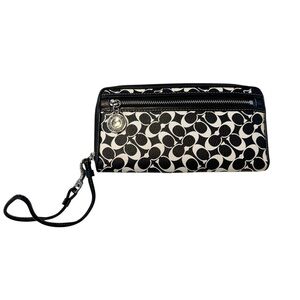 Coach Vintage Signature Leather Chelsea Heritage Large Zip Wallet Wristlet Black